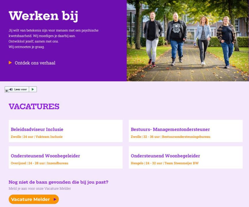 Schermafbeelding nieuwe website Werkenbij RIBW Overijssel